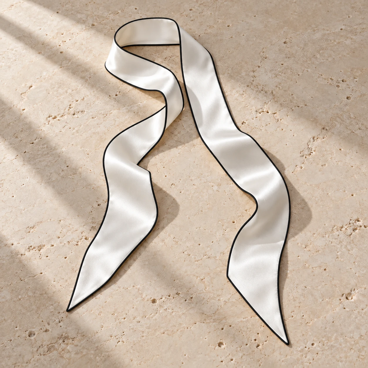 Pearl Ribbon Scarf in Pearl / Black