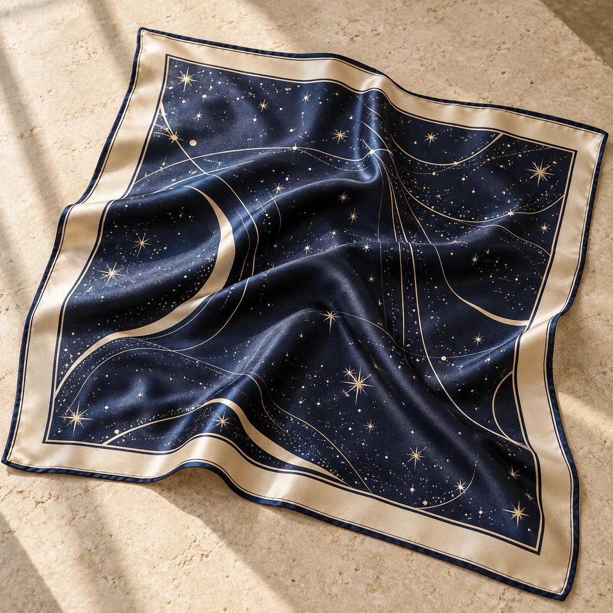 Nocturne Silk Scarf in Navy / Champagne