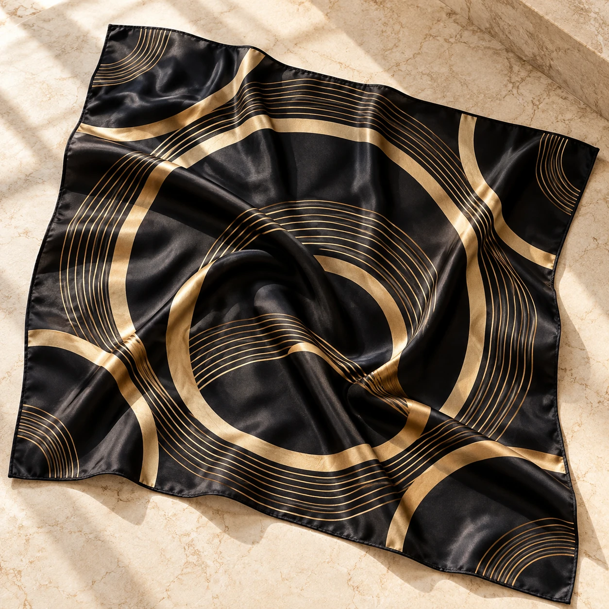 Gilded Arc Silk Scarf in Black / Gold-tone