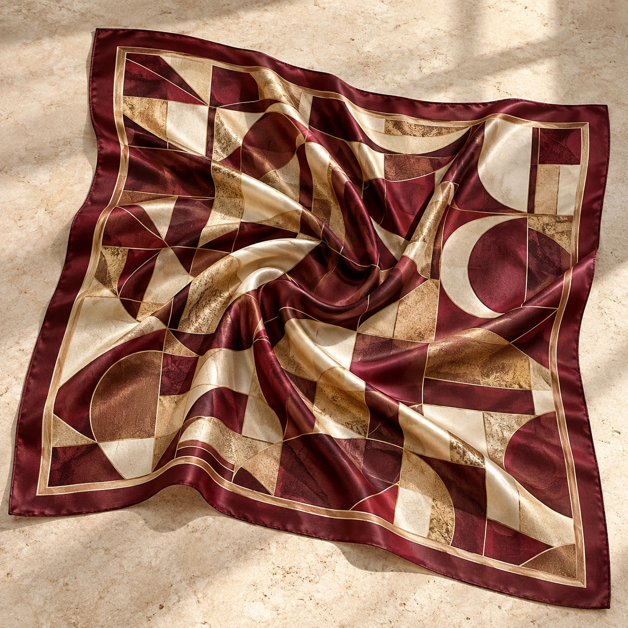 Bordeaux Mosaic Silk Scarf in Bordeaux / Gold-tone