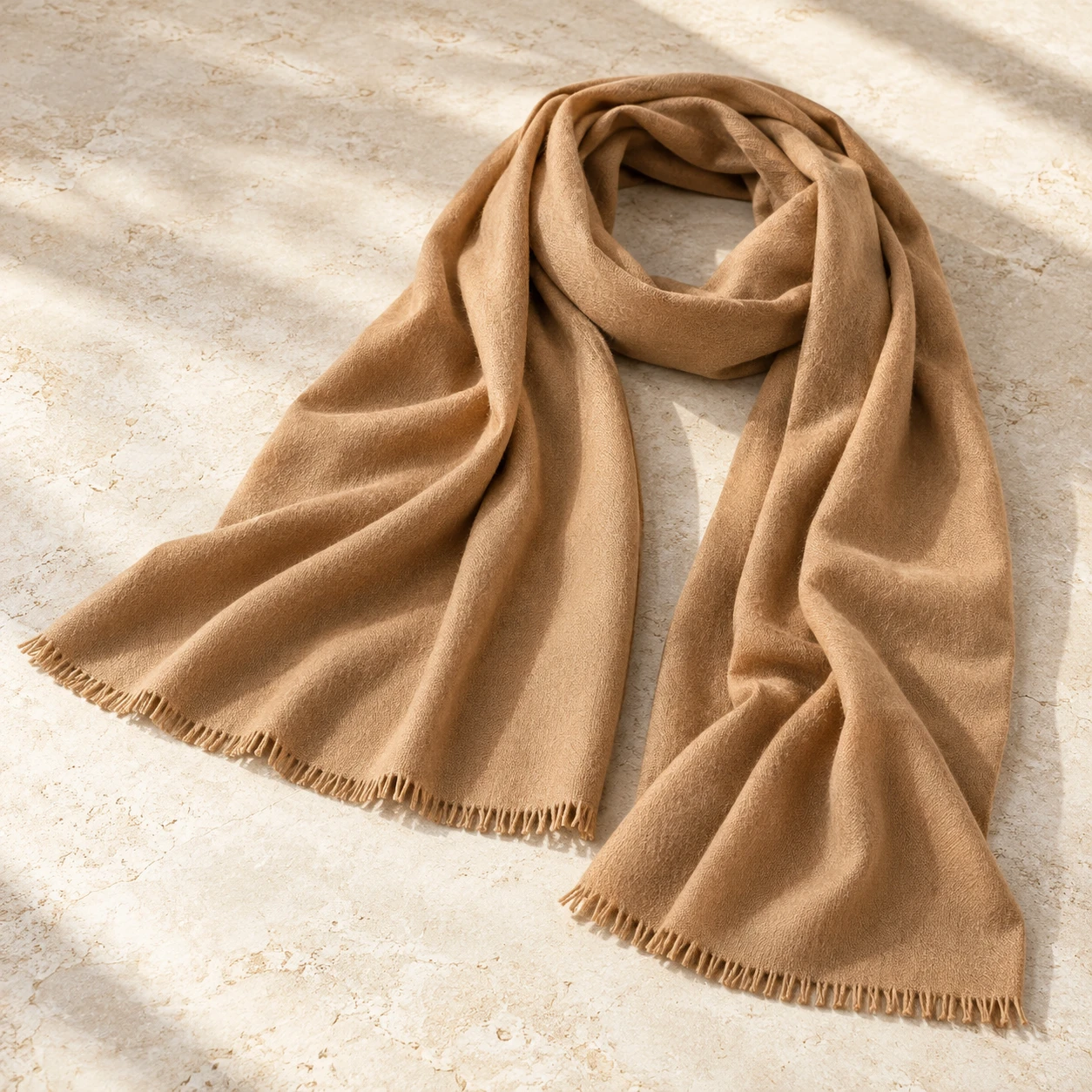 Camel Cashmere-Blend Wrap in Camel