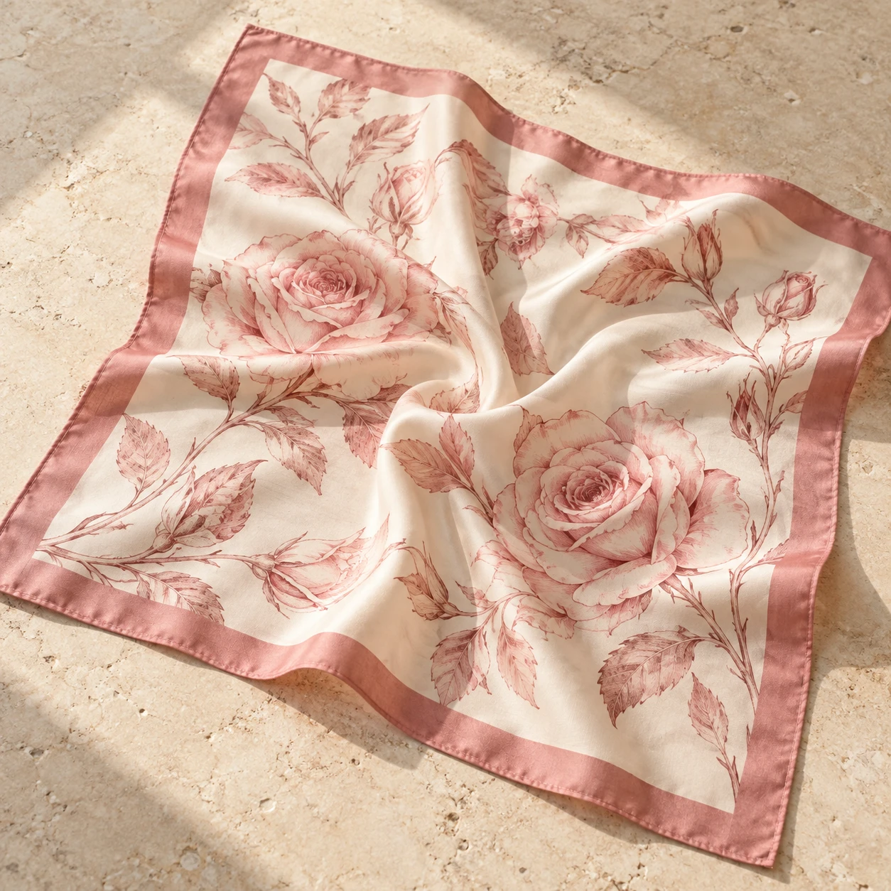 Roseline Square Scarf in Rose / Cream