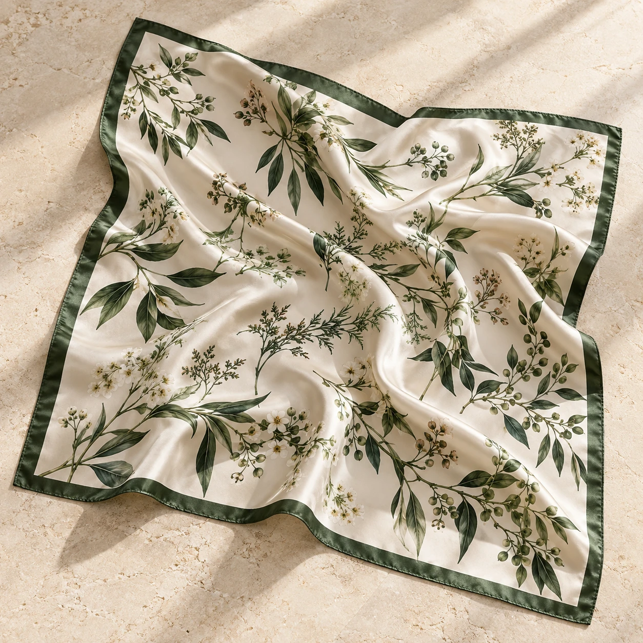 Ivory Conservatory Silk Scarf in Ivory / Forest